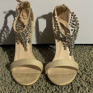 Beige Heels with Rhinestone Ankle